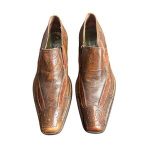 Soho Lab Lavorazione Artigiana Brown Leather Western Slip-On Shoes Size 10.5